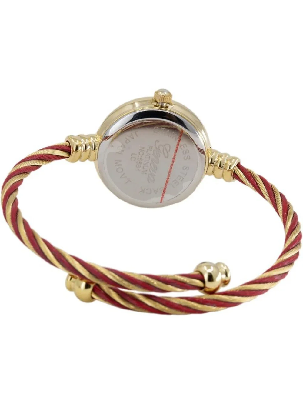 Women's Gold Red Analog Quartz Elegant Cable Cuff Arabic Numbers Bracelet Watch